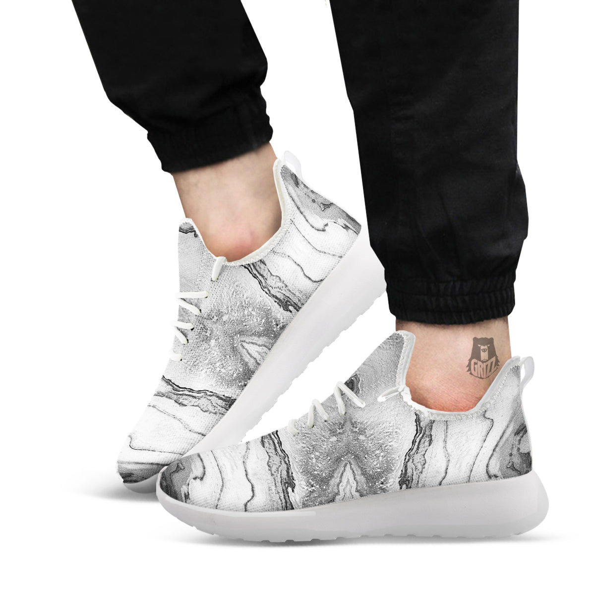 Marble White Gray Print Pattern White Athletic Shoes-grizzshop