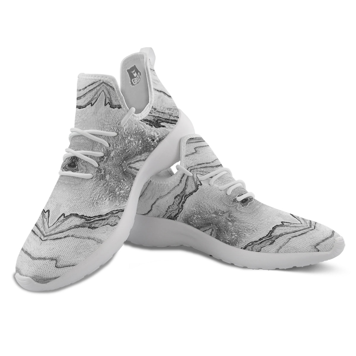 Marble White Gray Print Pattern White Athletic Shoes-grizzshop