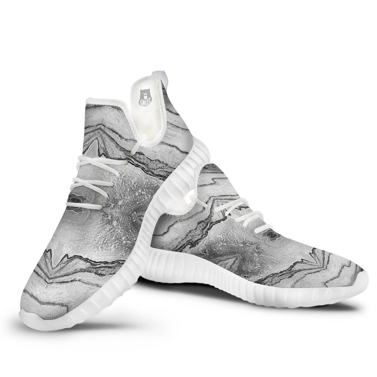 Marble White Gray Print Pattern White Walking Shoes-grizzshop