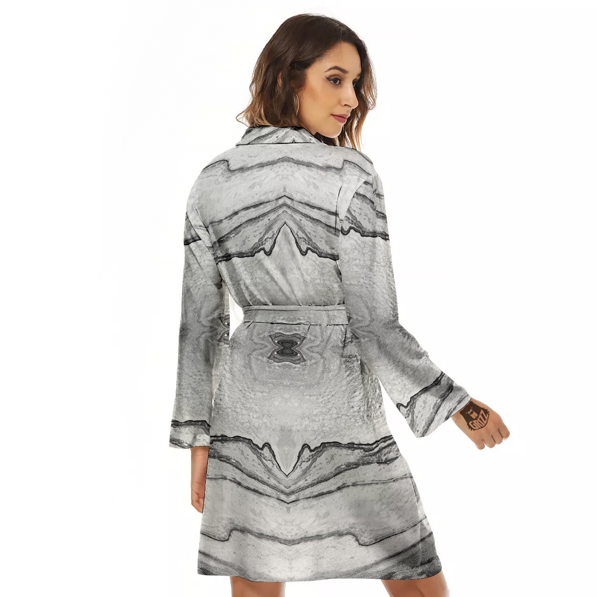 Marble White Gray Print Pattern Women's Robe-grizzshop