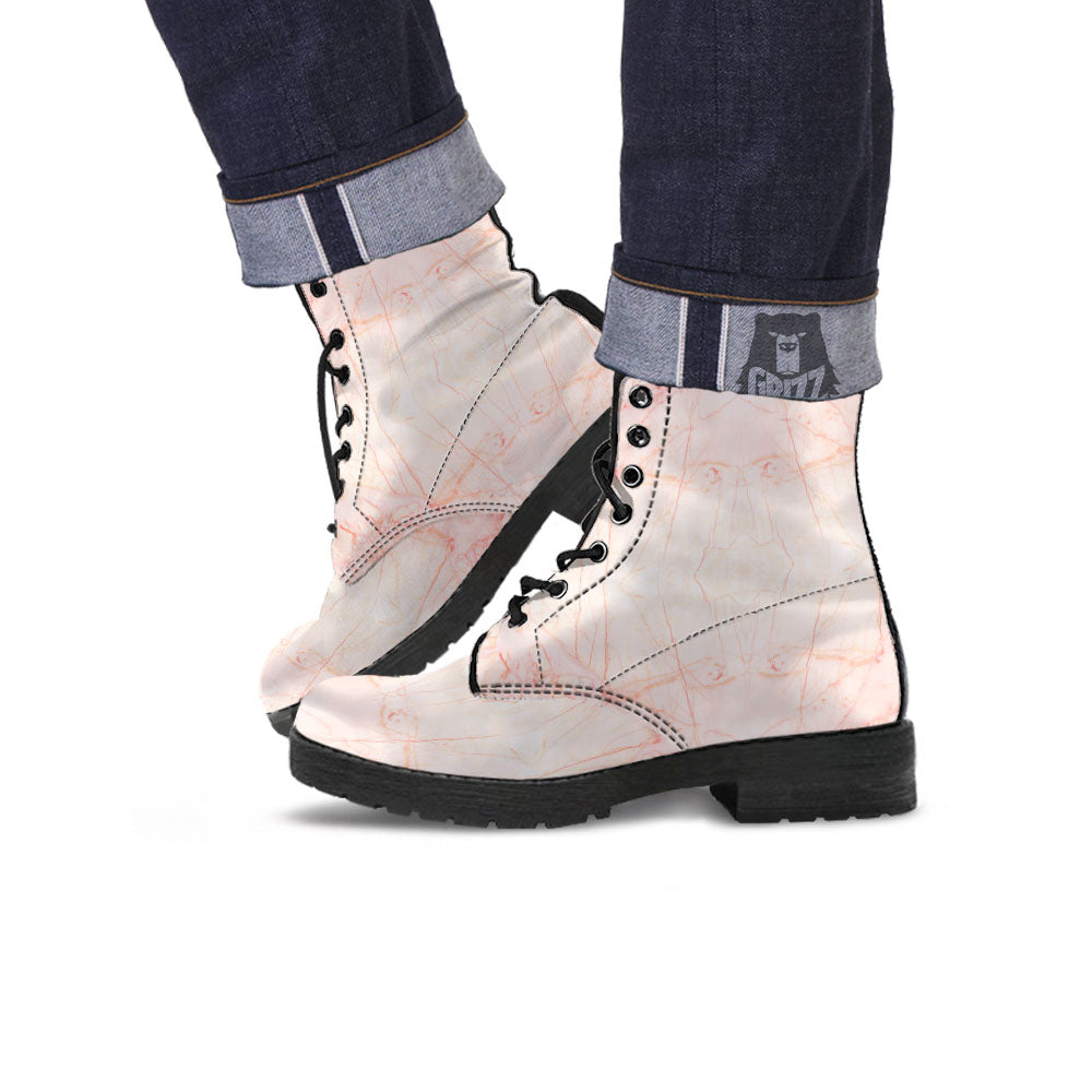 Marble White Pink Print Pattern Leather Boots-grizzshop