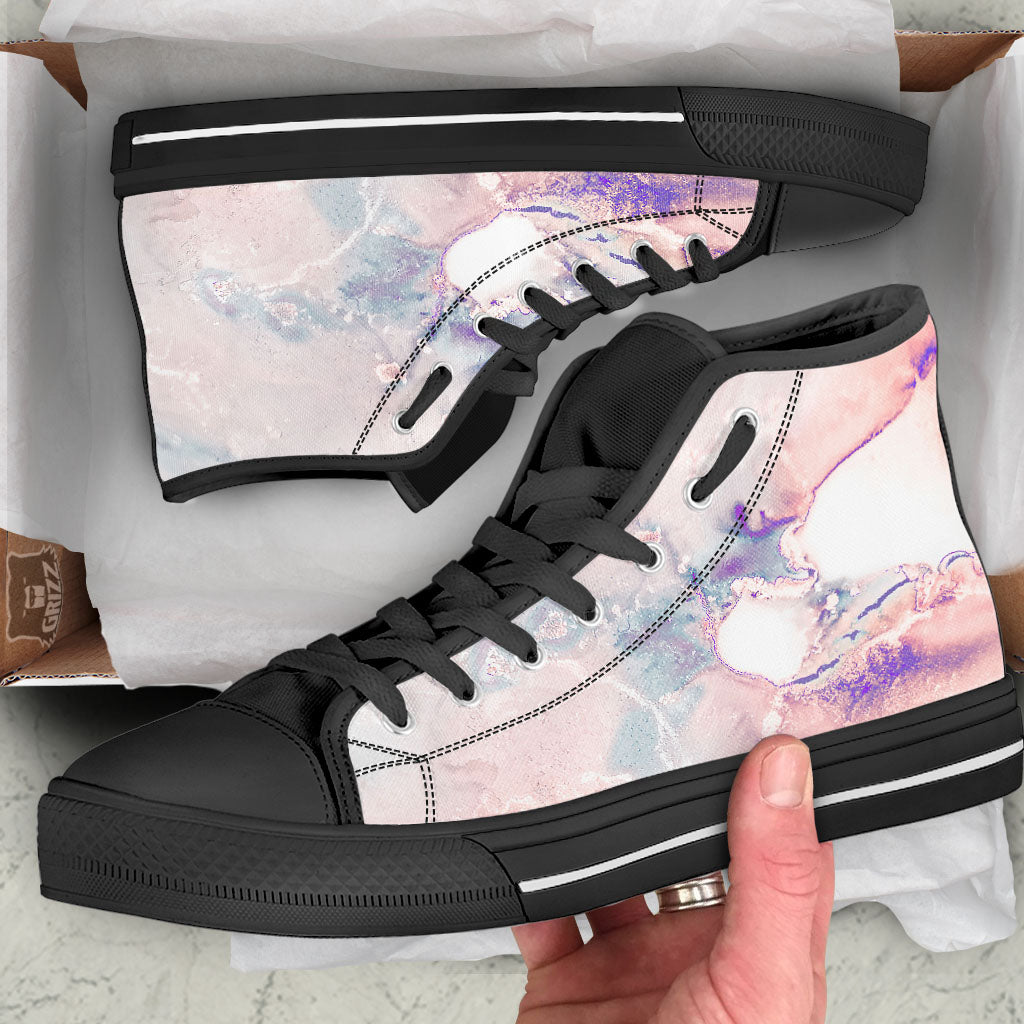 Marble White Ruby Print Black High Top Shoes-grizzshop