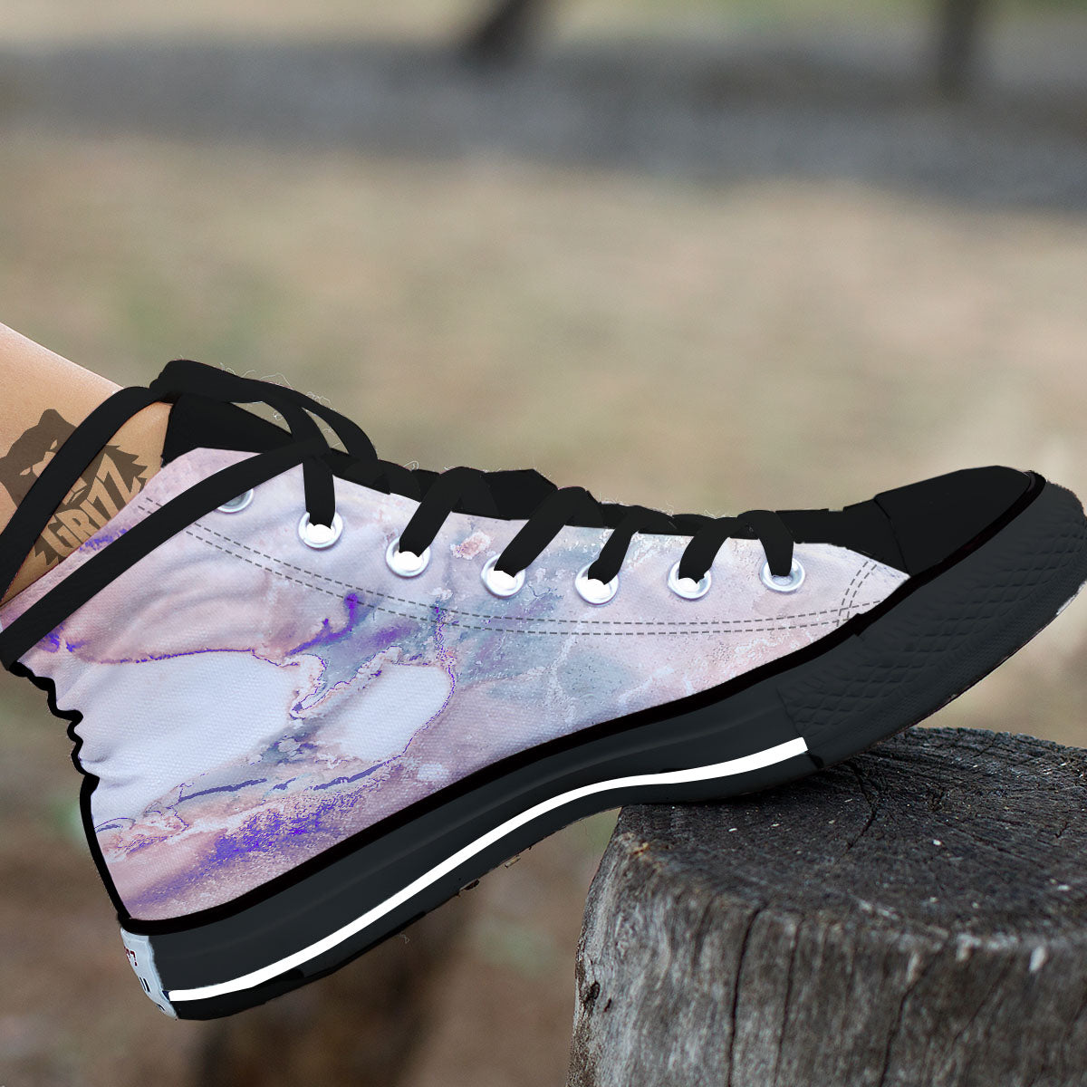 Marble White Ruby Print Black High Top Shoes-grizzshop