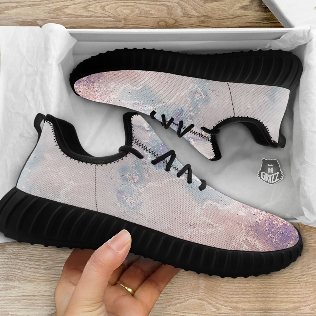 Marble White Ruby Print Black Walking Shoes-grizzshop