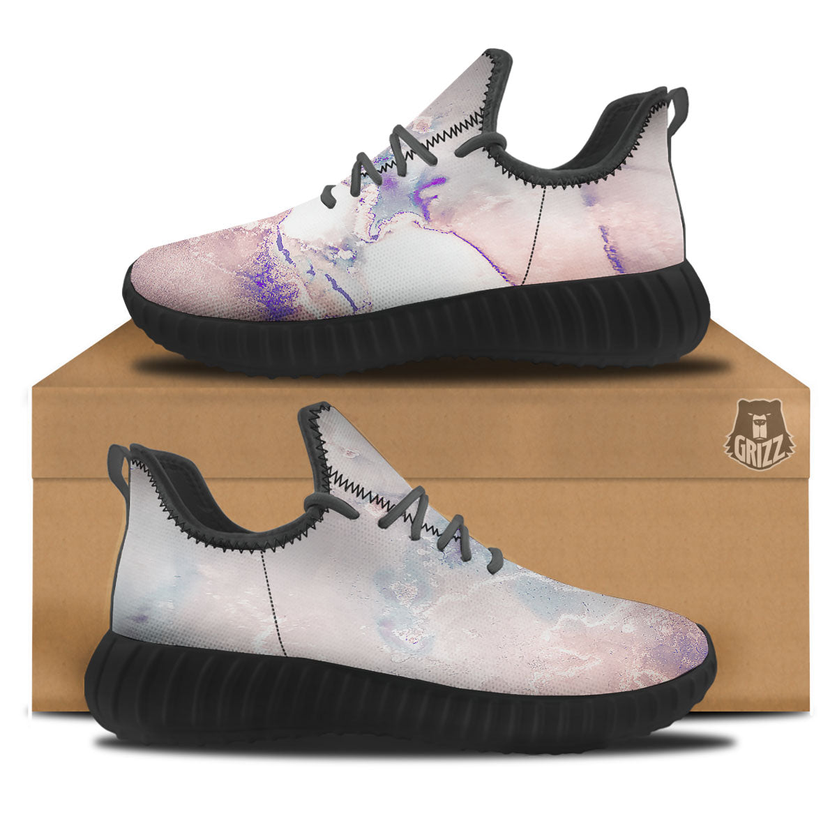 Marble White Ruby Print Black Walking Shoes-grizzshop