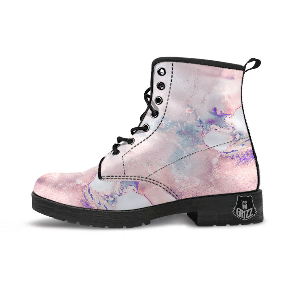 Marble White Ruby Print Leather Boots-grizzshop