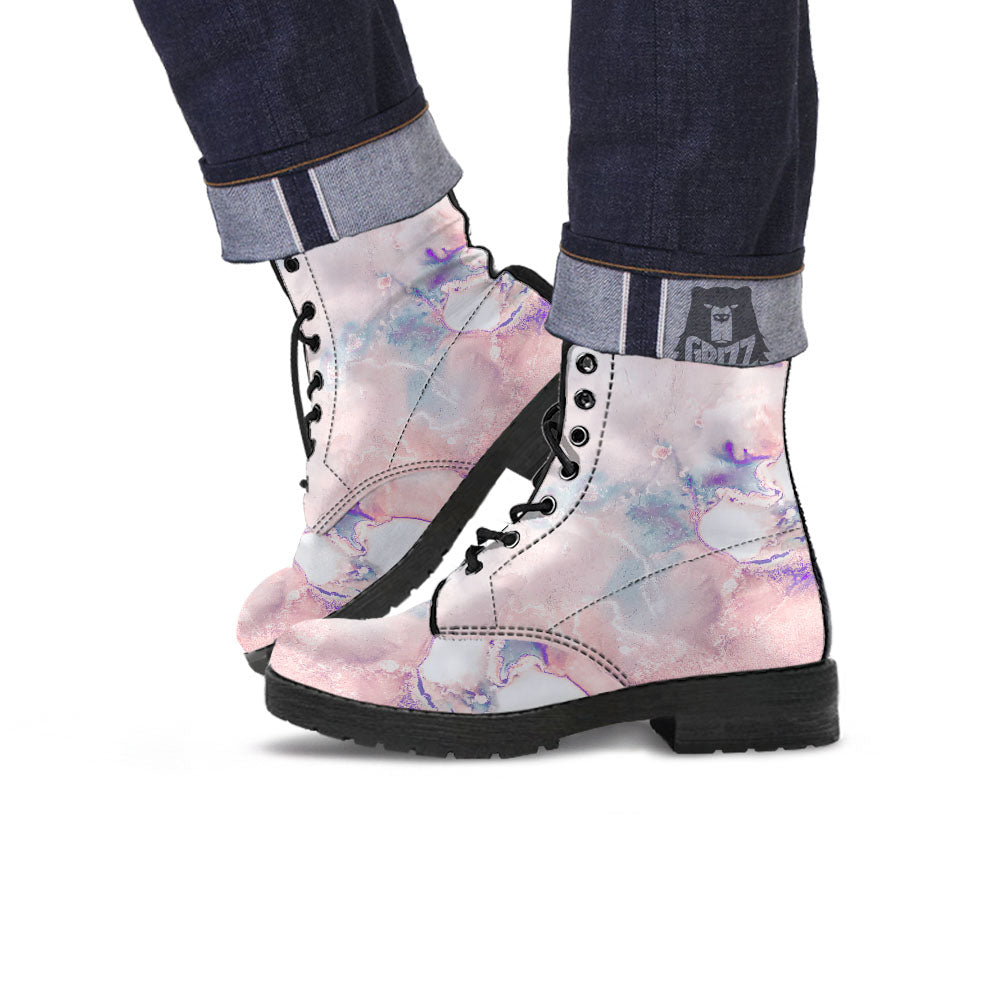Marble White Ruby Print Leather Boots-grizzshop