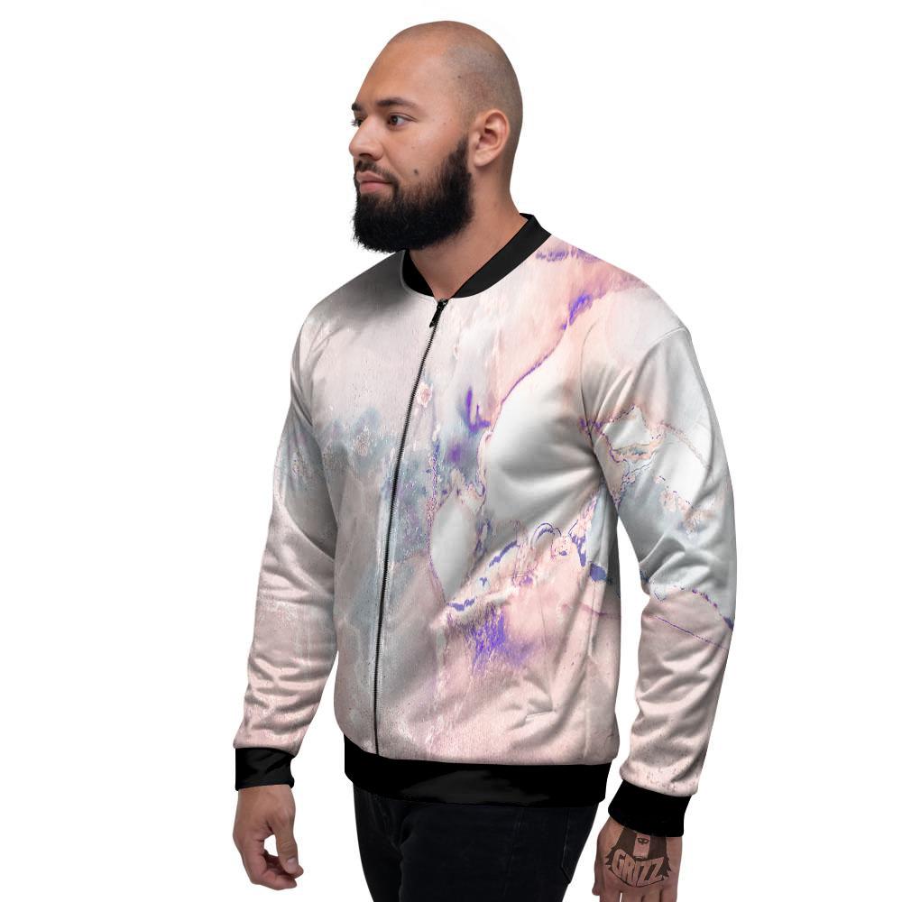 Marble White Ruby Print Men's Bomber Jacket-grizzshop