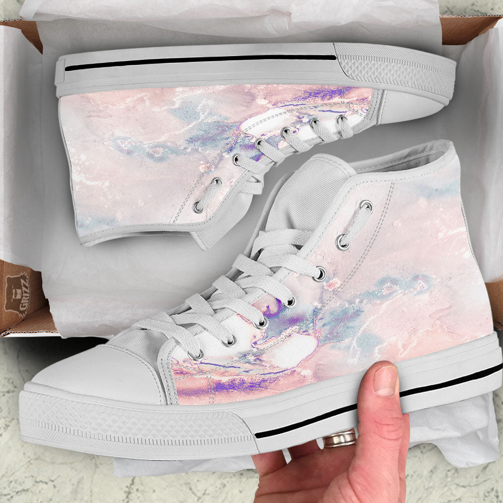 Marble White Ruby Print White High Top Shoes-grizzshop