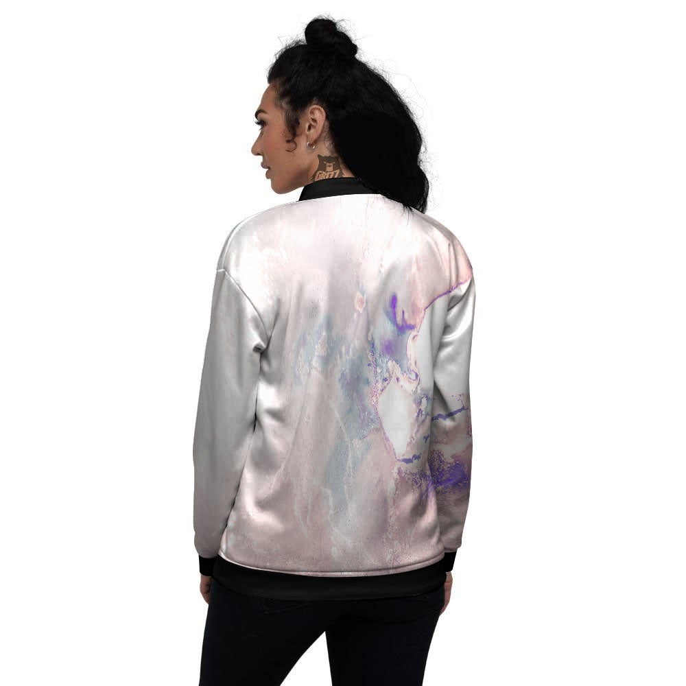 Marble White Ruby Print Women's Bomber Jacket-grizzshop