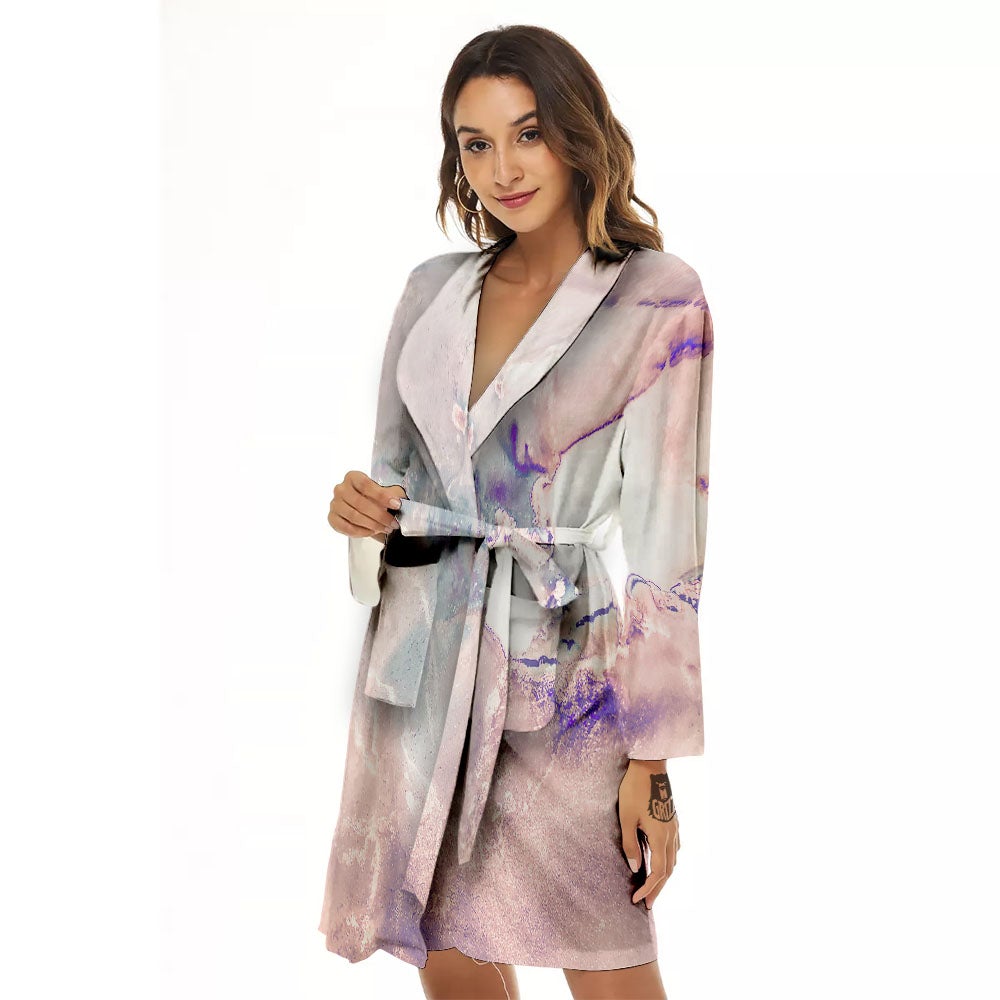 Marble White Ruby Print Women's Robe-grizzshop