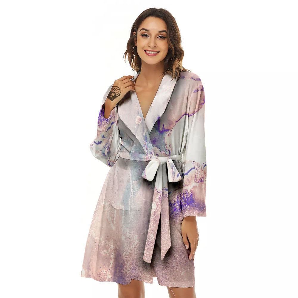 Marble White Ruby Print Women's Robe-grizzshop