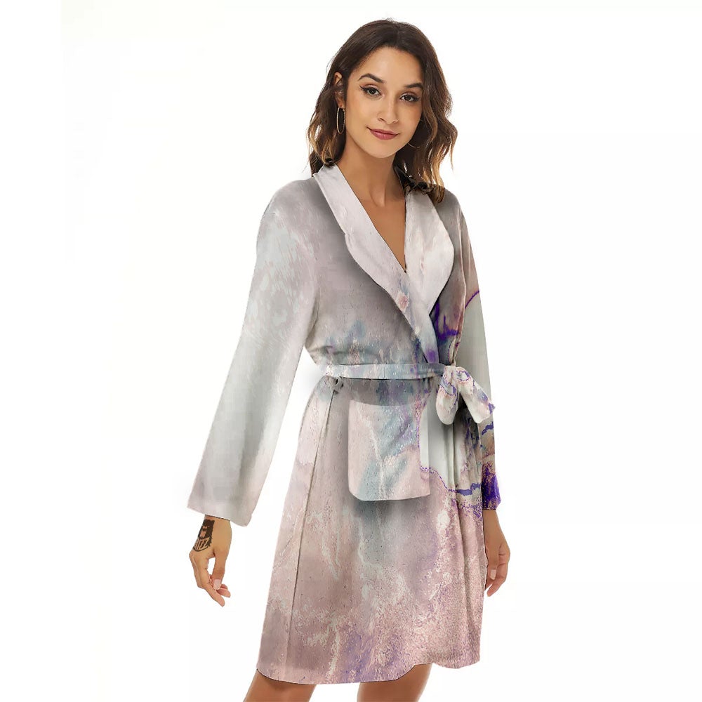 Marble White Ruby Print Women's Robe-grizzshop