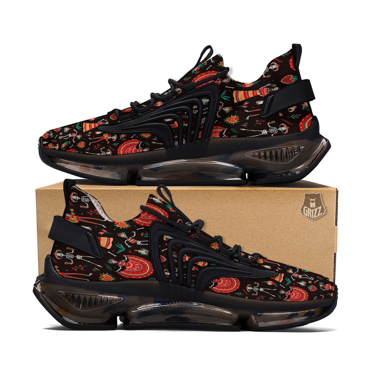 Mariachi Skeletons Day Of The Dead Print Pattern Black Gym Shoes-grizzshop
