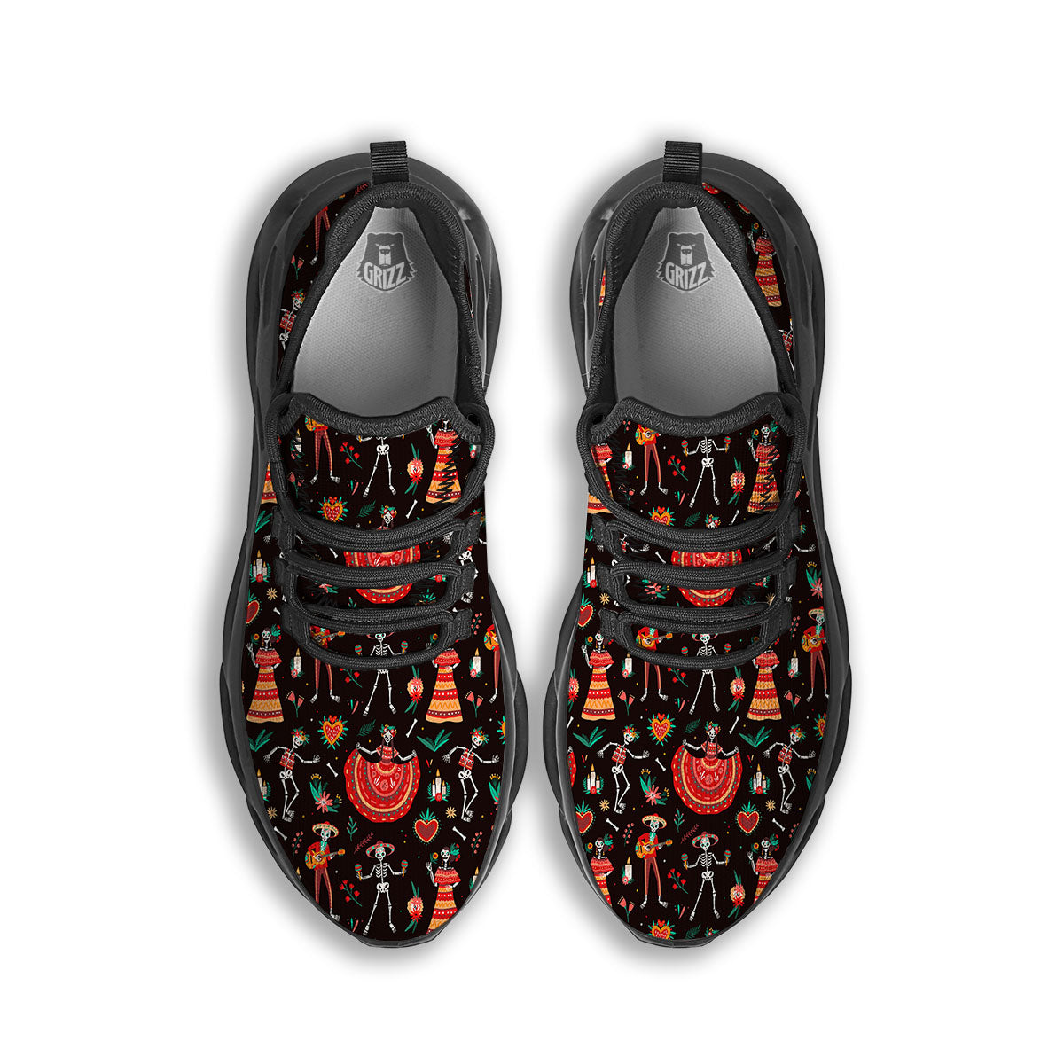 Mariachi Skeletons Day Of The Dead Print Pattern Black Running Shoes-grizzshop