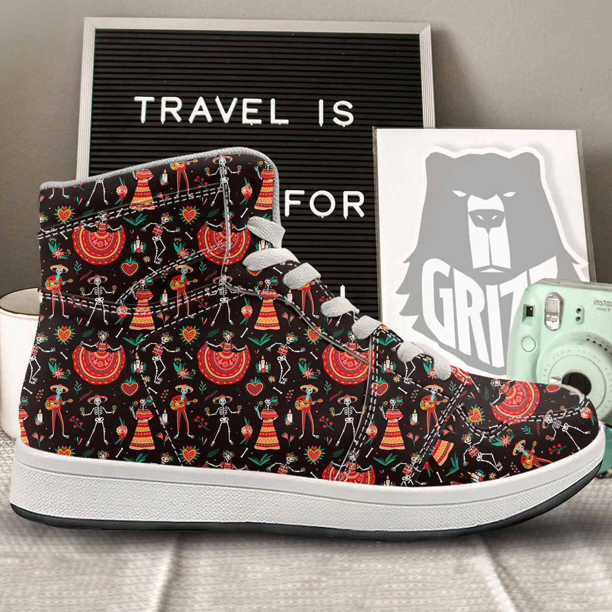 Mariachi Skeletons Day Of The Dead Print Pattern High Top Sneakers-grizzshop