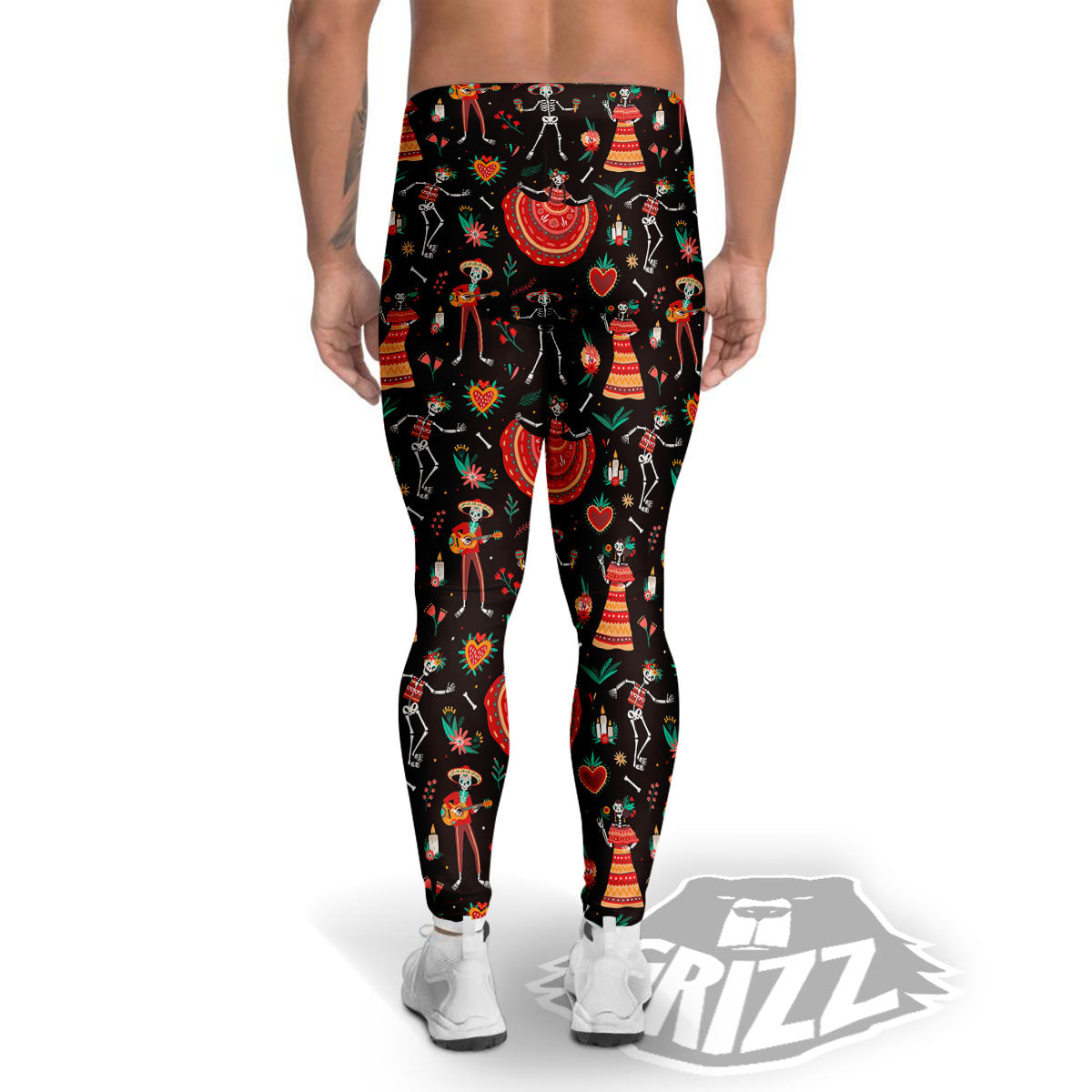 Mariachi Skeletons Day Of The Dead Print Pattern Men's Leggings-grizzshop