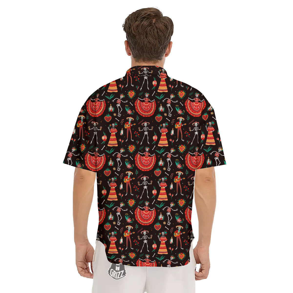 Mariachi Skeletons Day Of The Dead Print Pattern Men's Short Sleeve Shirts-grizzshop