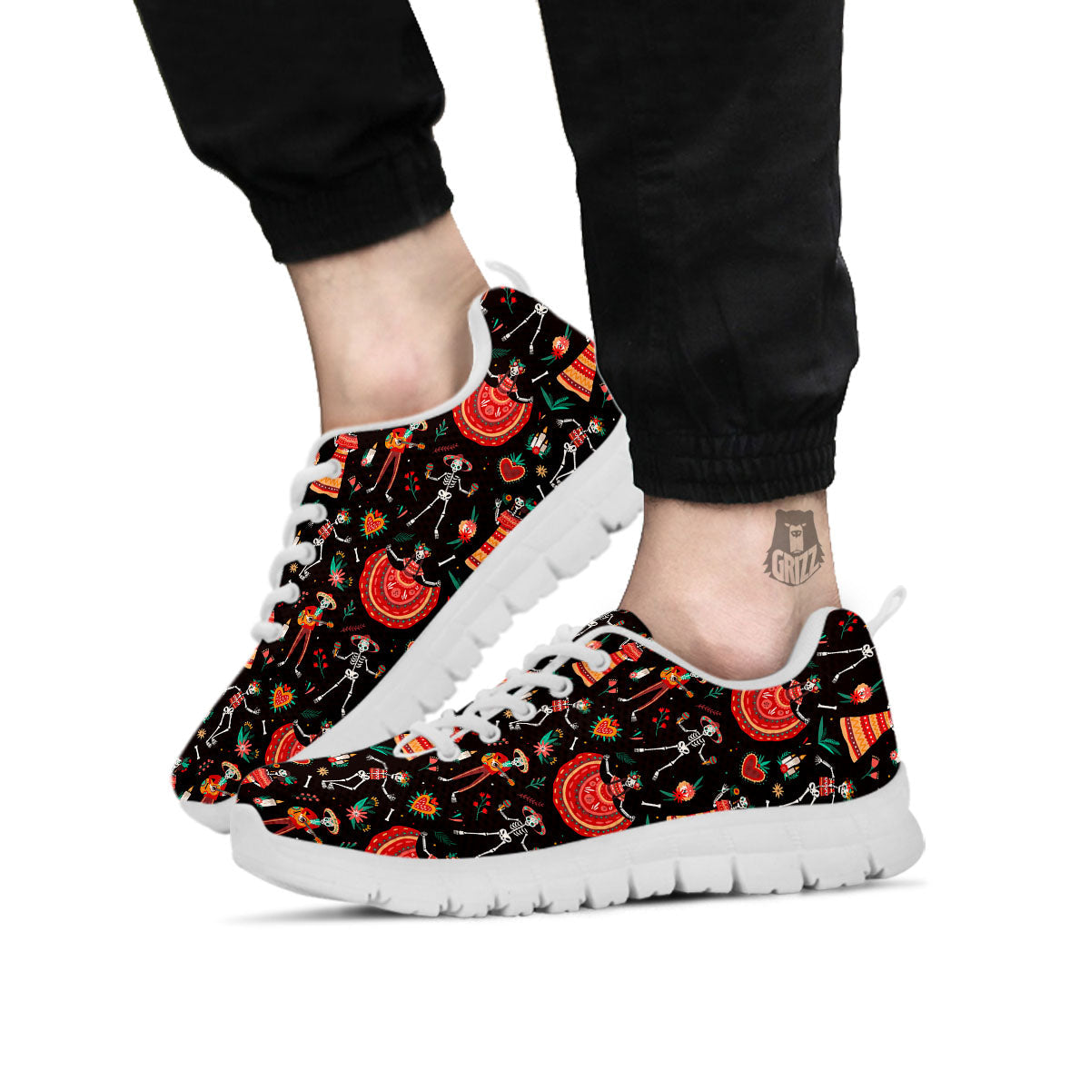 Mariachi Skeletons Day Of The Dead Print Pattern White Sneaker-grizzshop