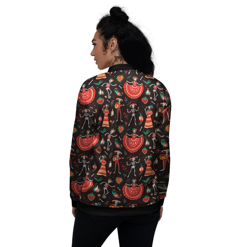 Mariachi Skeletons Day Of The Dead Print Pattern Women's Bomber Jacket-grizzshop
