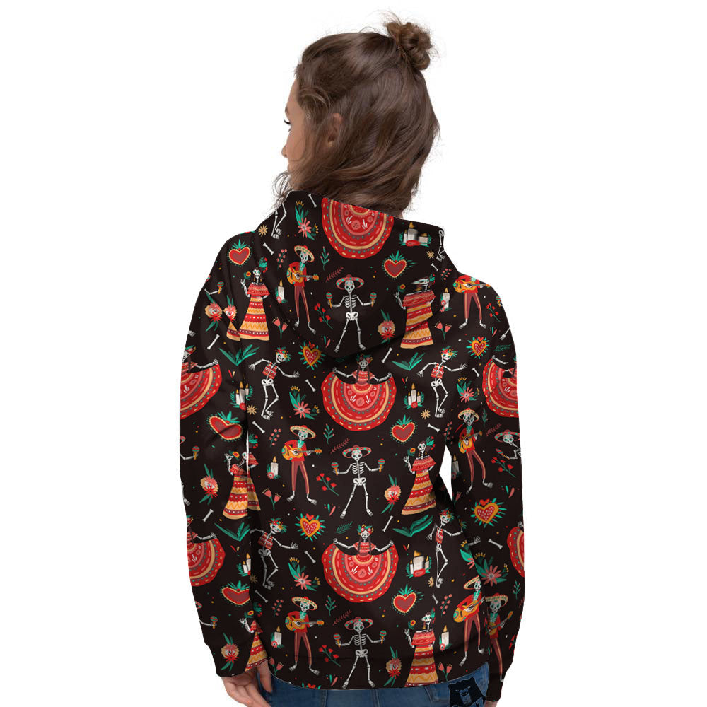 Mariachi Skeletons Day Of The Dead Print Pattern Women's Hoodie-grizzshop