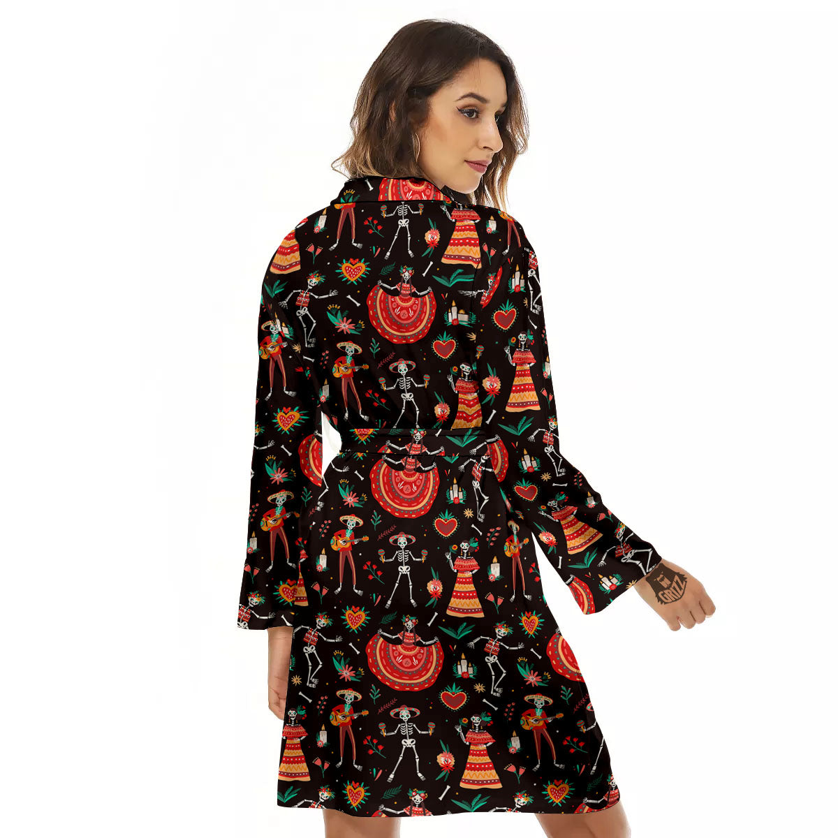 Mariachi Skeletons Day Of The Dead Print Pattern Women's Robe-grizzshop