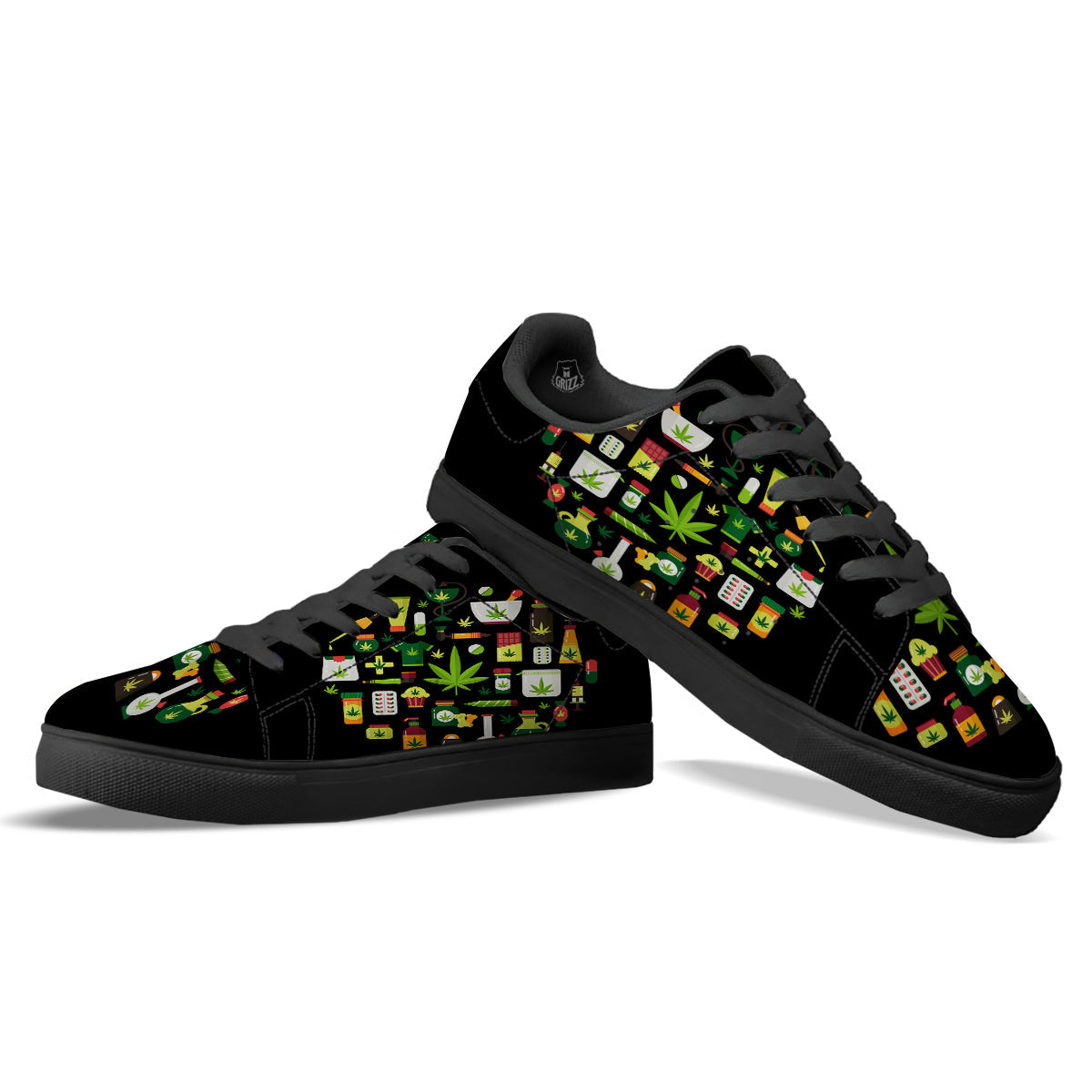 Marijuana And Cannabis Print Black Low Top Sneakers-grizzshop
