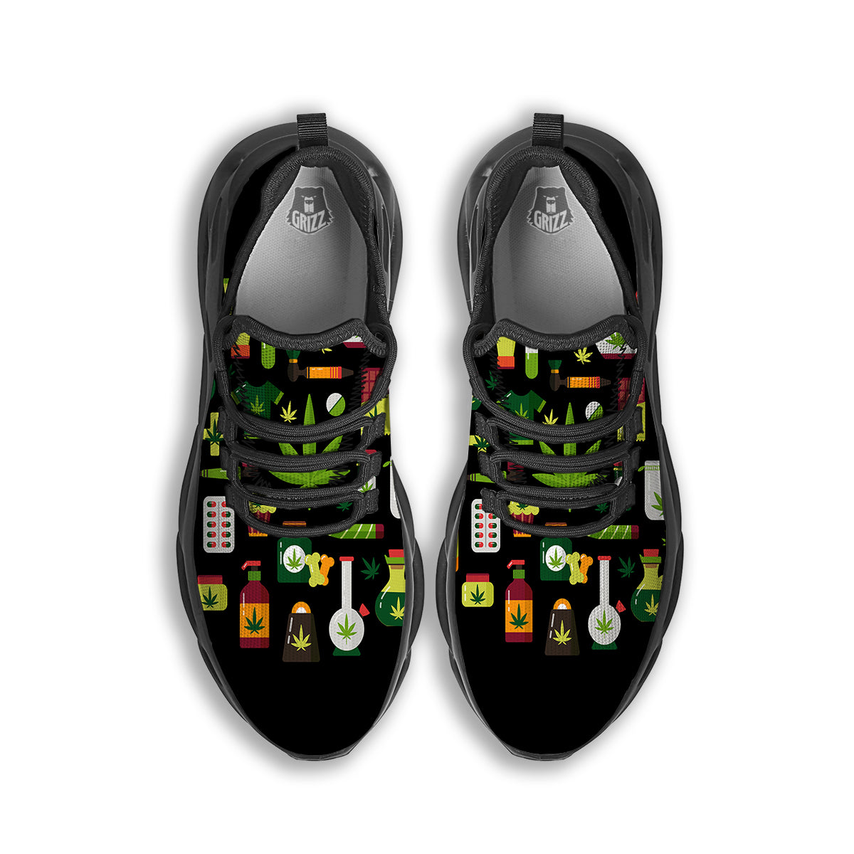 Marijuana And Cannabis Print Black Running Shoes-grizzshop