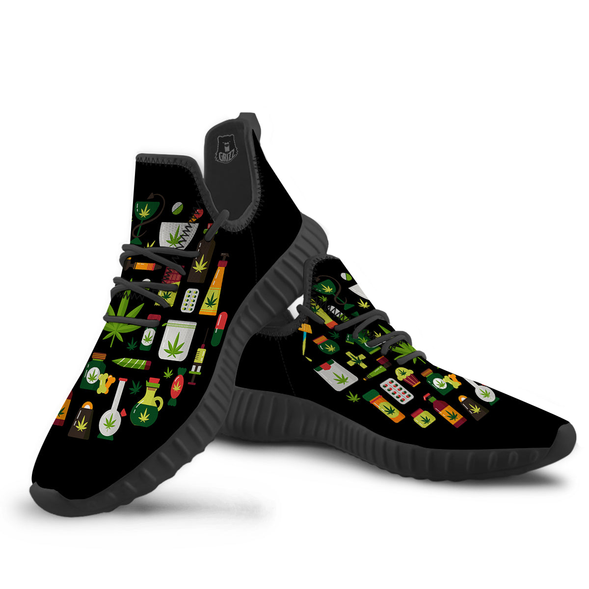 Marijuana And Cannabis Print Black Walking Shoes-grizzshop