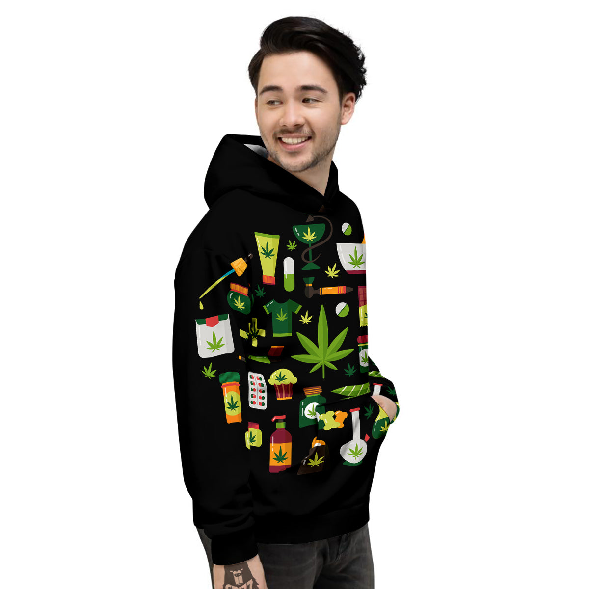 Marijuana And Cannabis Print Men's Hoodie-grizzshop