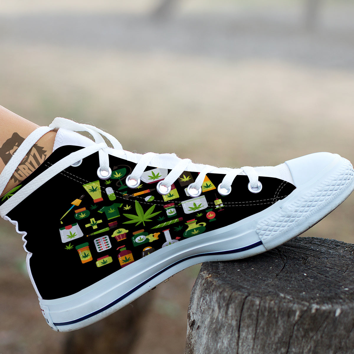 Marijuana And Cannabis Print White High Top Shoes-grizzshop