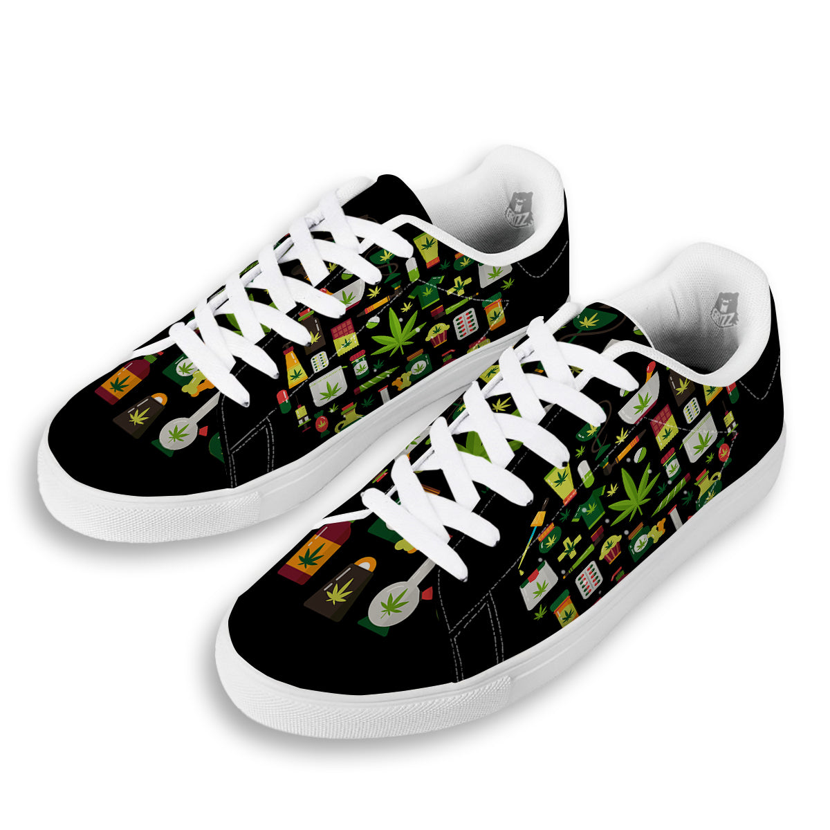 Marijuana And Cannabis Print White Low Top Sneakers-grizzshop
