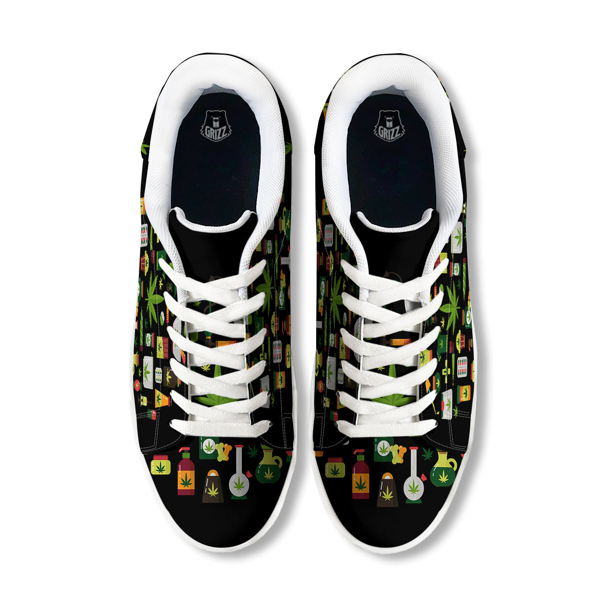 Marijuana And Cannabis Print White Low Top Sneakers-grizzshop