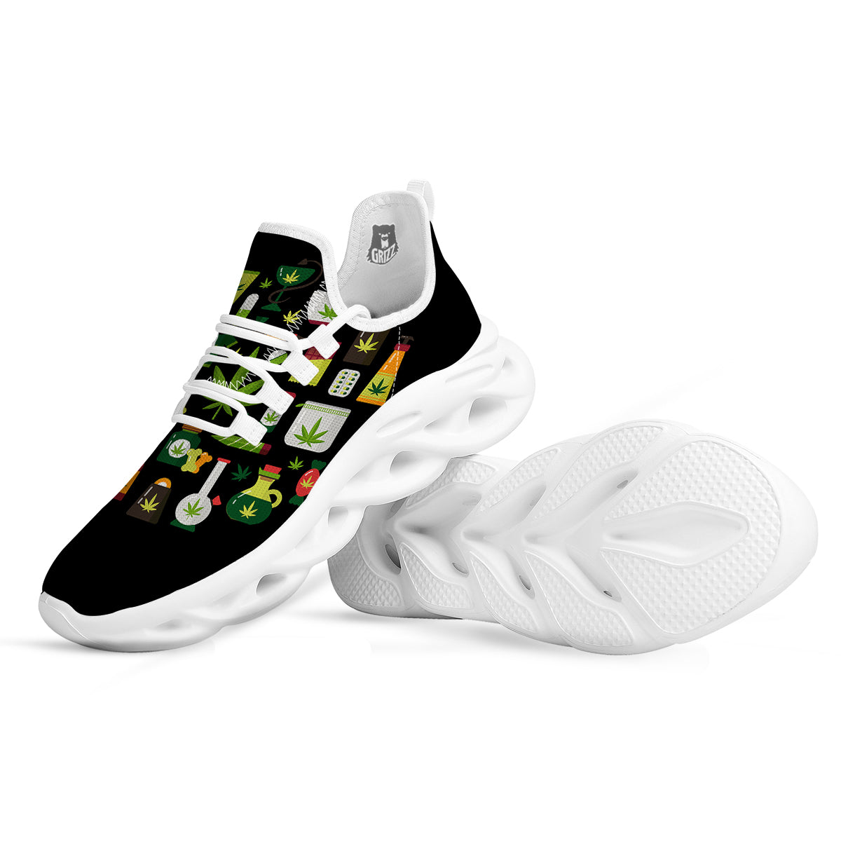 Marijuana And Cannabis Print White Running Shoes-grizzshop