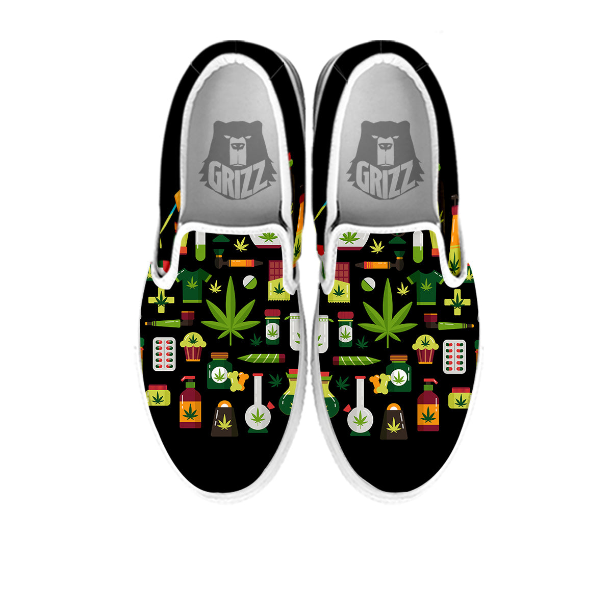 Marijuana And Cannabis Print White Slip On Shoes-grizzshop