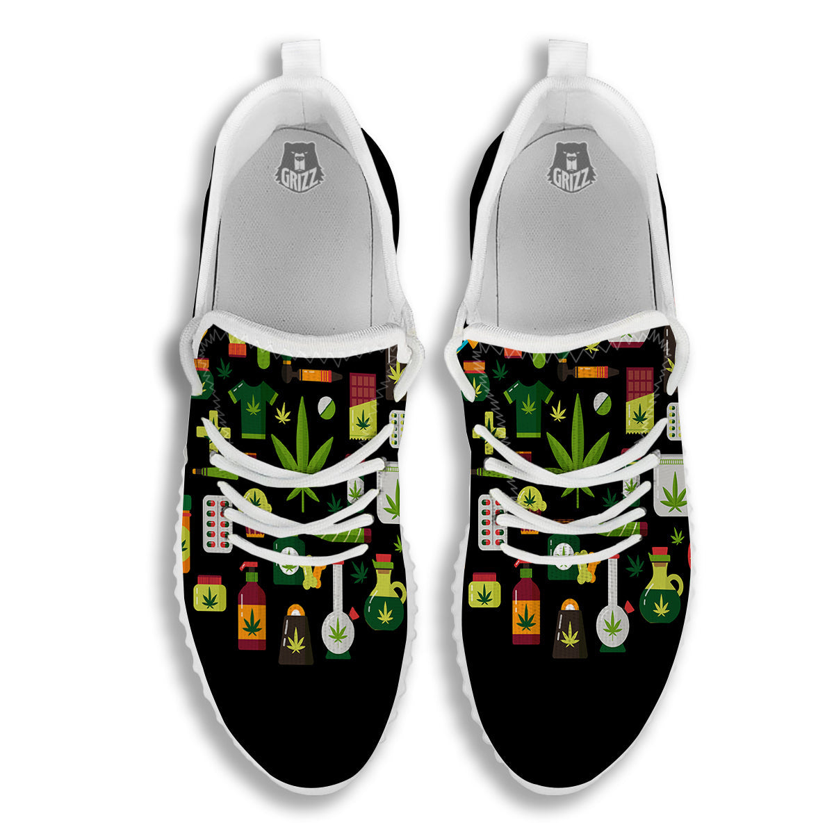 Marijuana And Cannabis Print White Walking Shoes-grizzshop