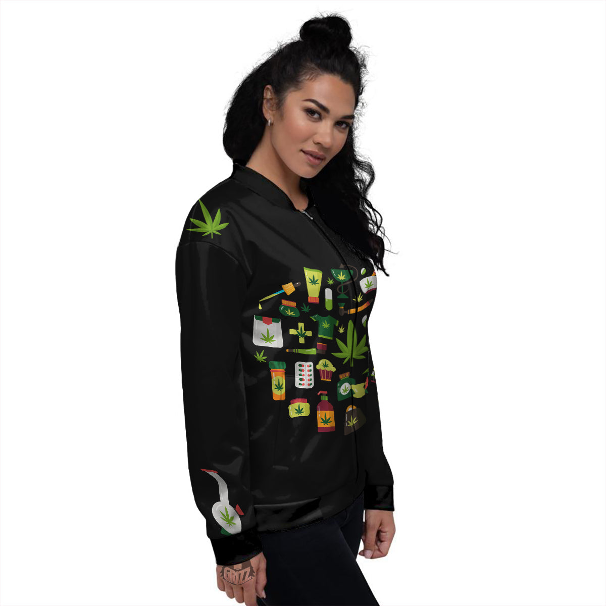 Marijuana And Cannabis Print Women's Bomber Jacket-grizzshop