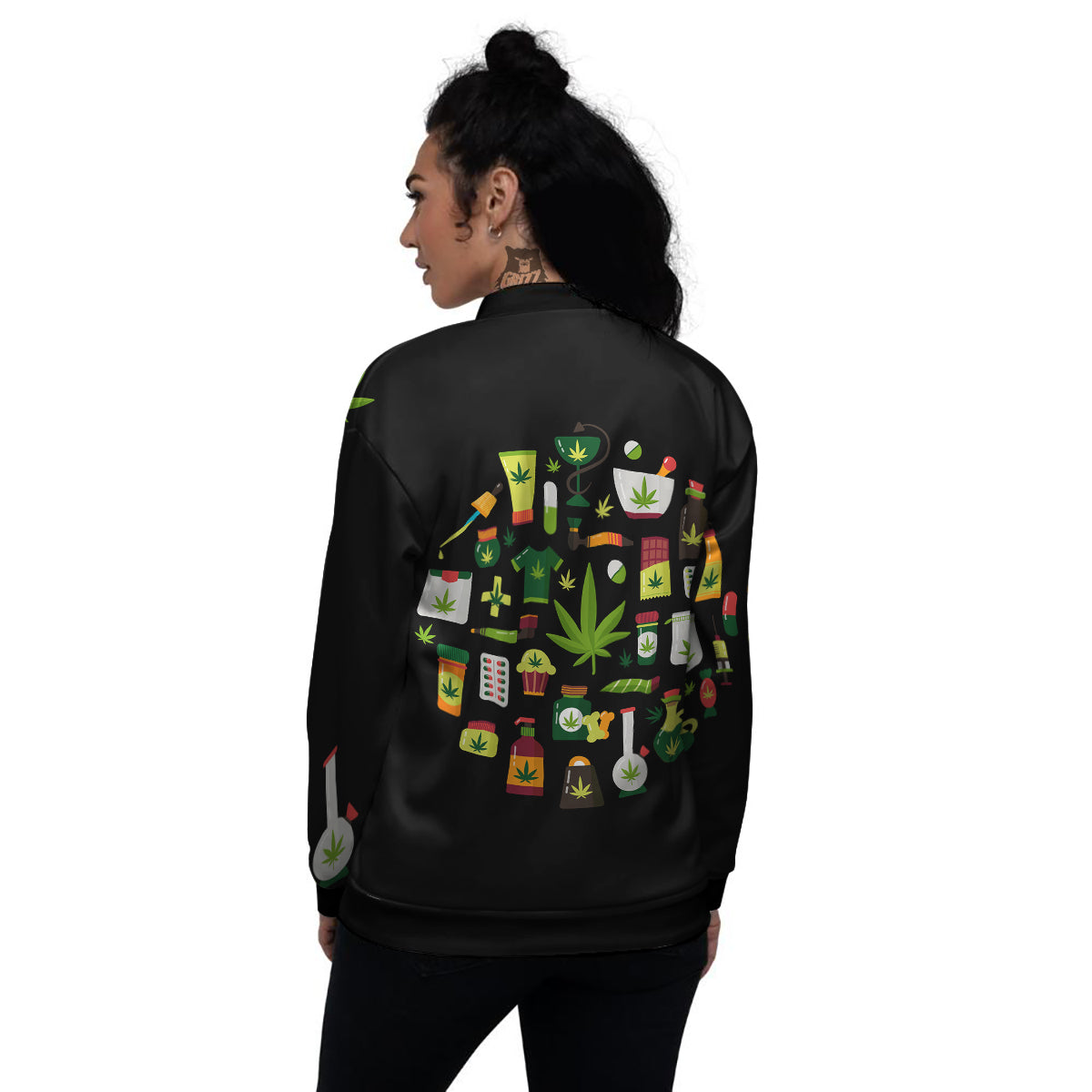 Marijuana And Cannabis Print Women's Bomber Jacket-grizzshop