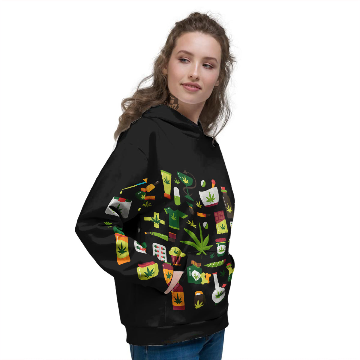 Marijuana And Cannabis Print Women's Hoodie-grizzshop