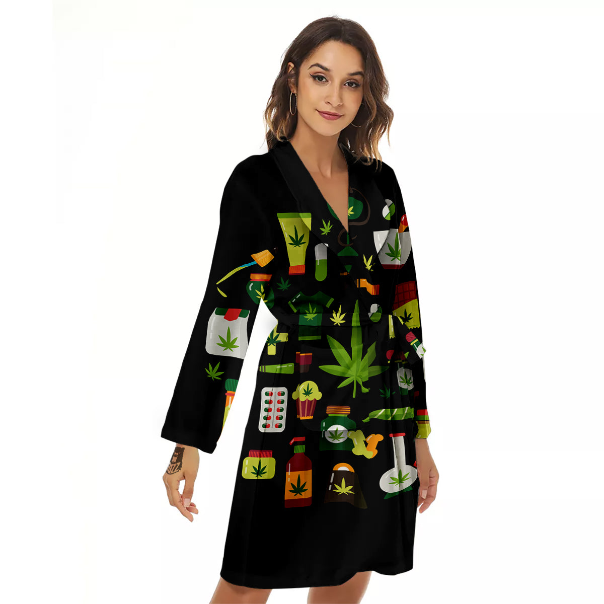 Marijuana And Cannabis Print Women's Robe-grizzshop