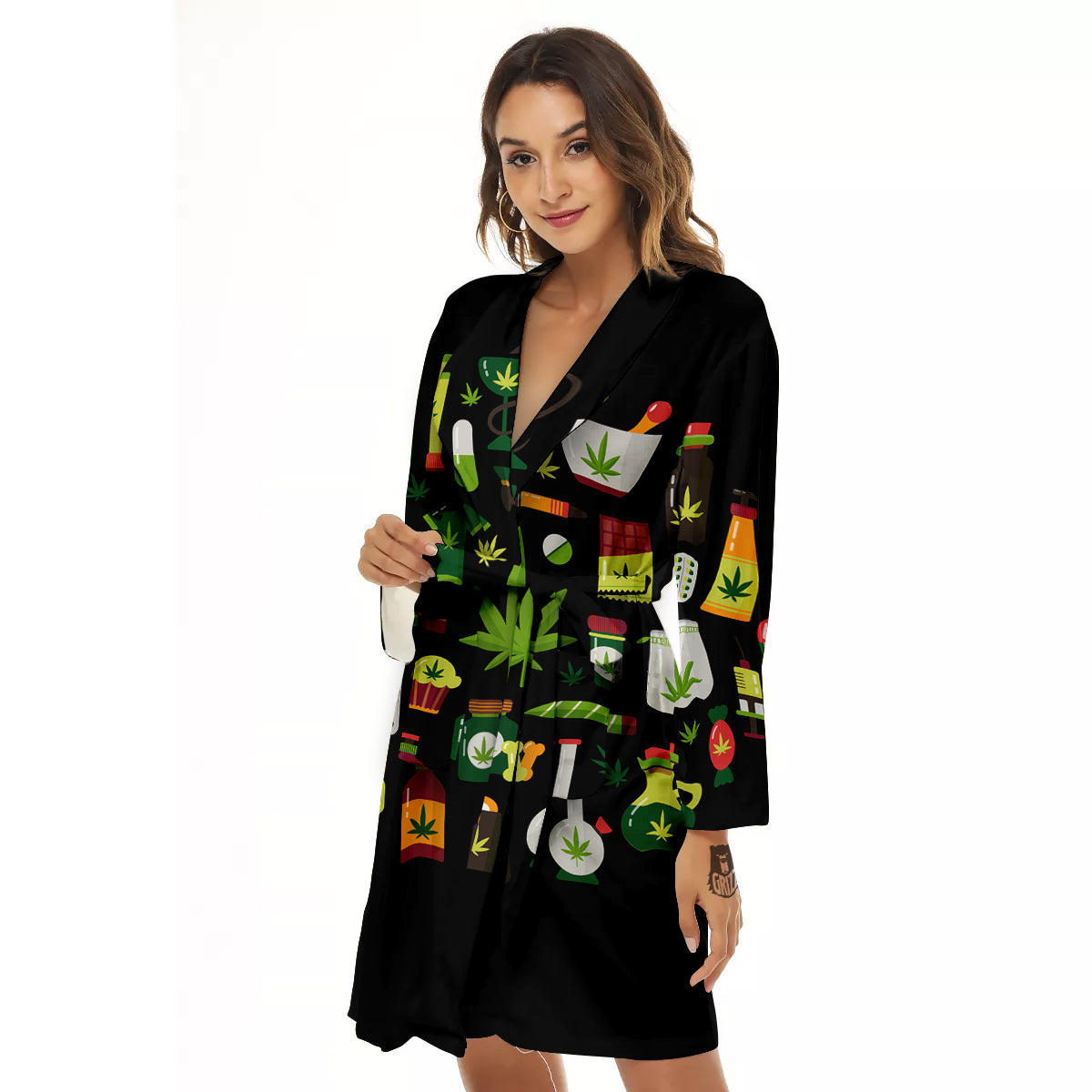 Marijuana And Cannabis Print Women's Robe-grizzshop