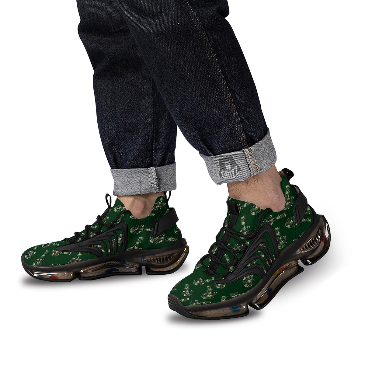 Marijuana Cannabis And Green Camo Print Pattern Black Gym Shoes-grizzshop