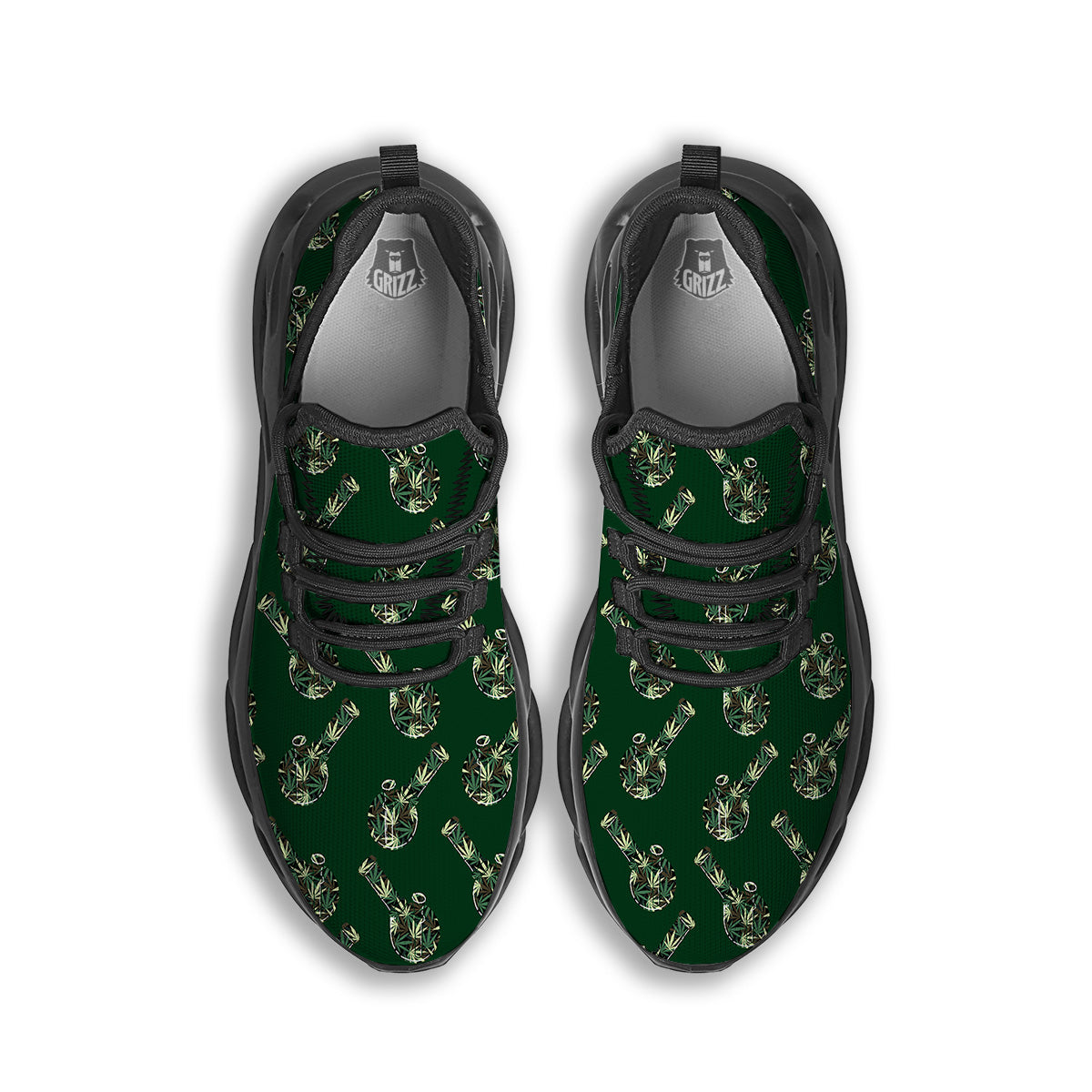 Marijuana Cannabis And Green Camo Print Pattern Black Running Shoes-grizzshop