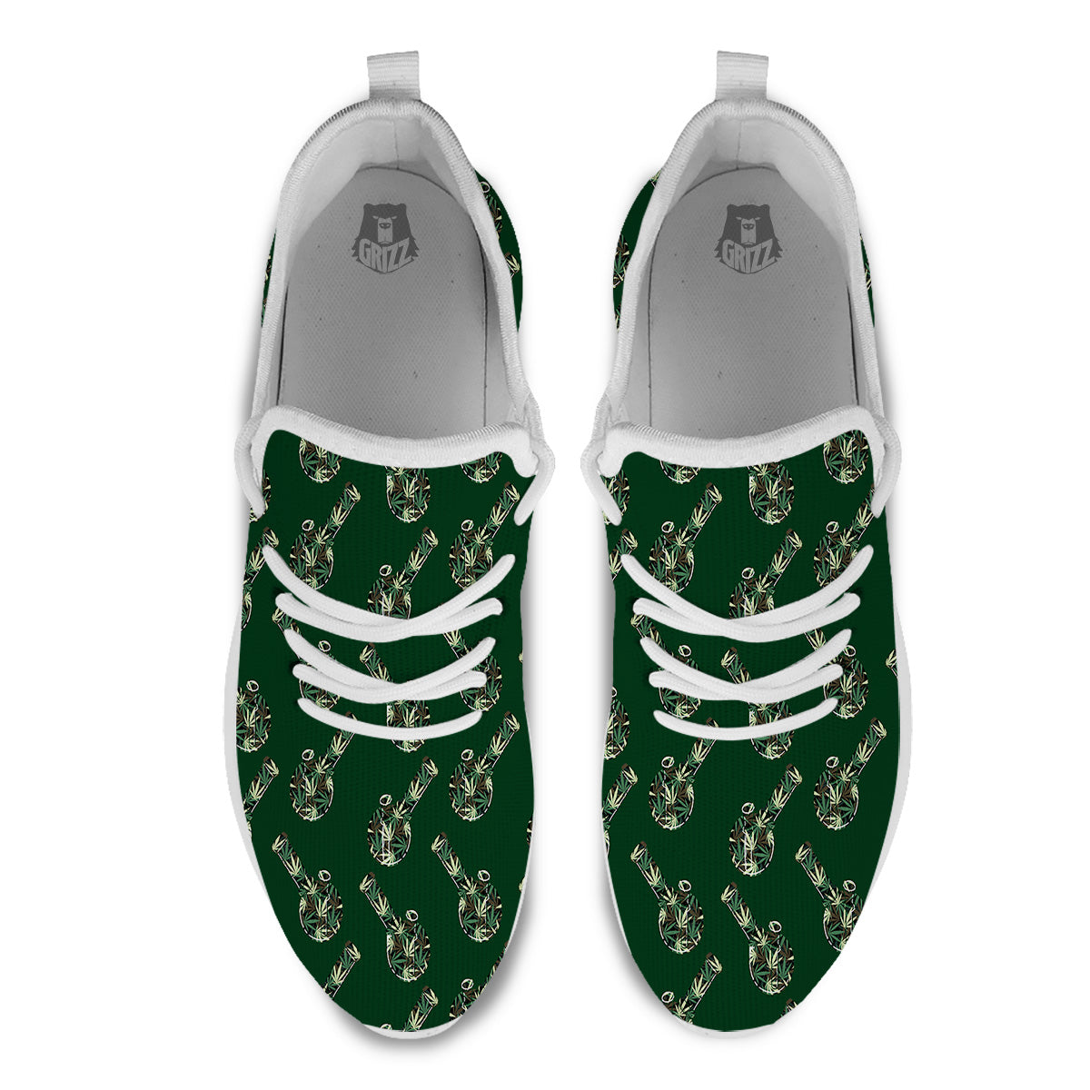 Marijuana Cannabis And Green Camo Print Pattern White Athletic Shoes-grizzshop