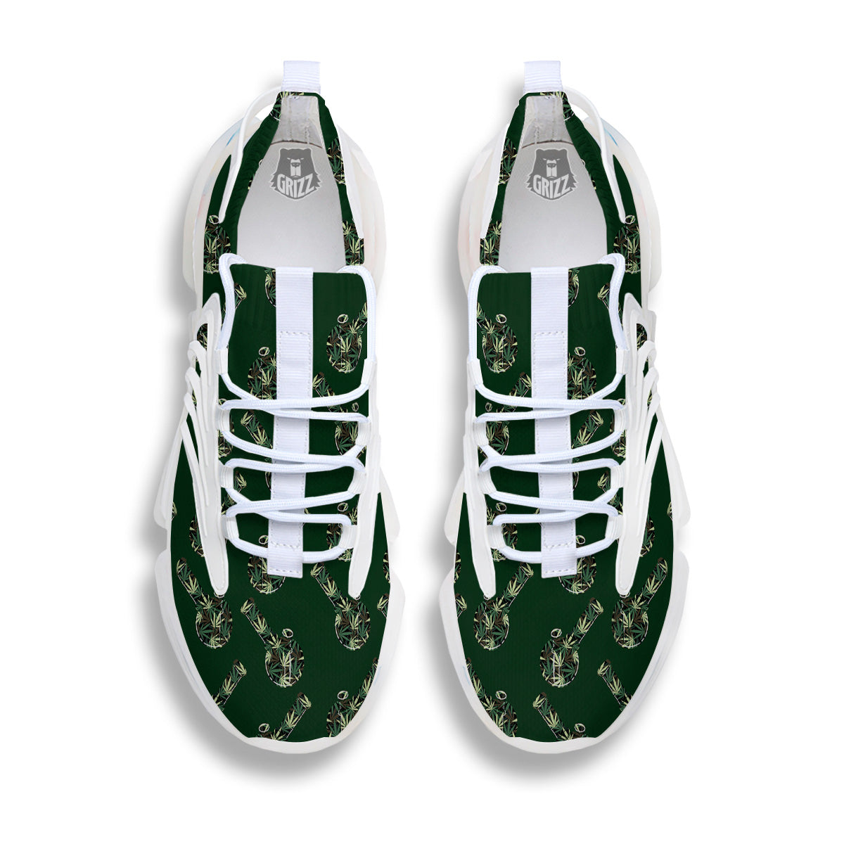Marijuana Cannabis And Green Camo Print Pattern White Gym Shoes-grizzshop