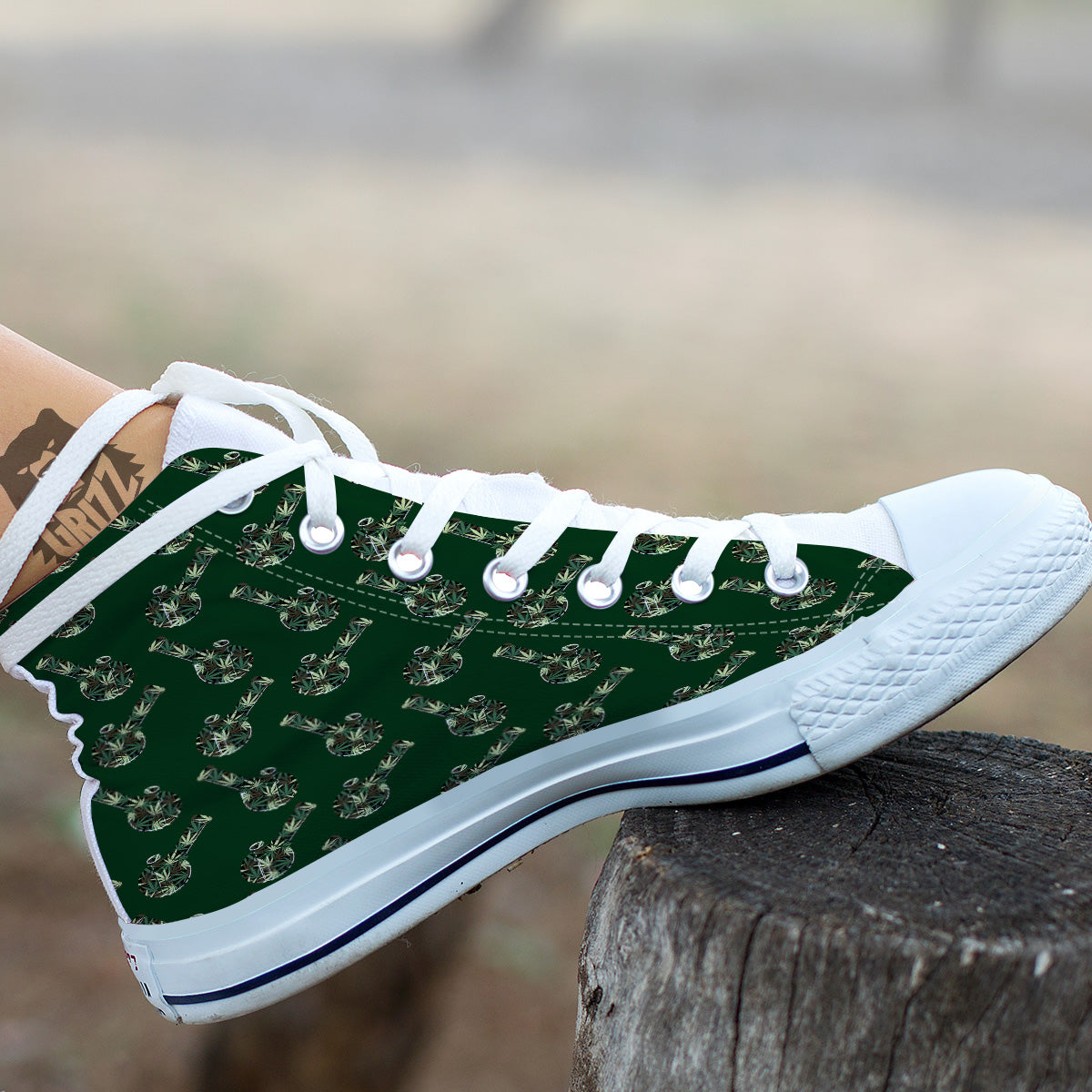 Marijuana Cannabis And Green Camo Print Pattern White High Top Shoes-grizzshop