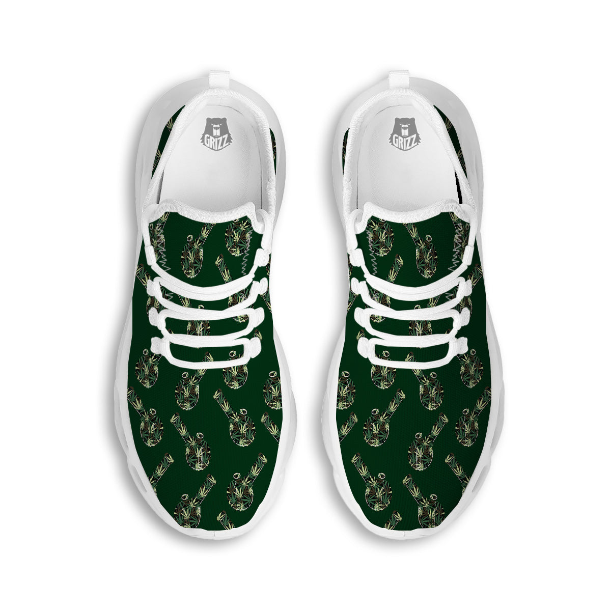 Marijuana Cannabis And Green Camo Print Pattern White Running Shoes-grizzshop