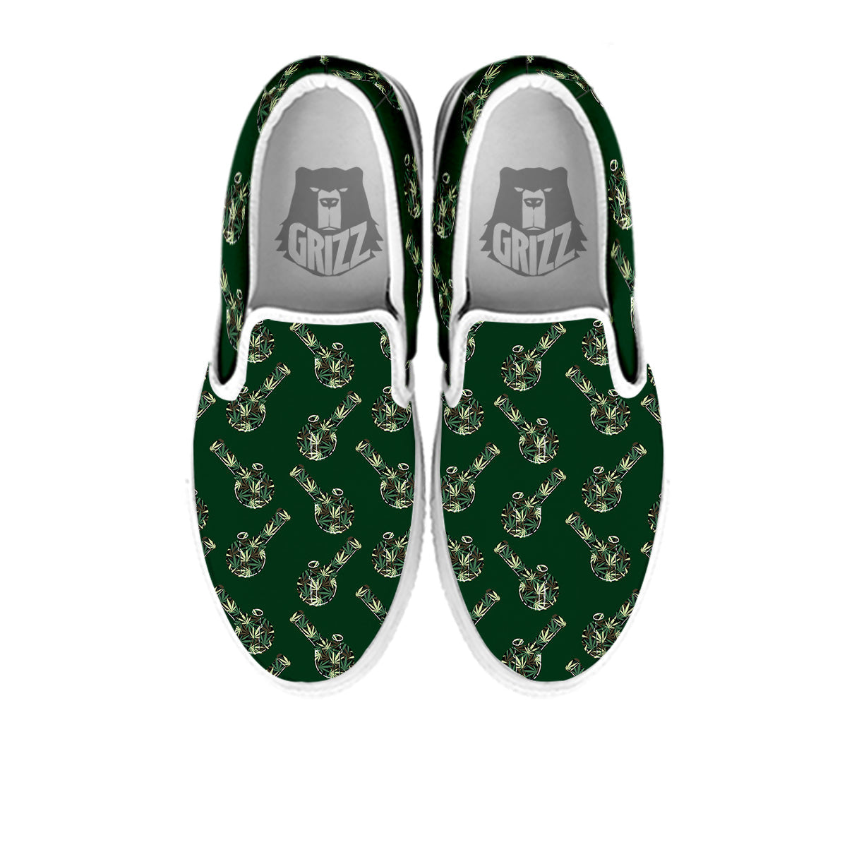 Marijuana Cannabis And Green Camo Print Pattern White Slip On Shoes-grizzshop