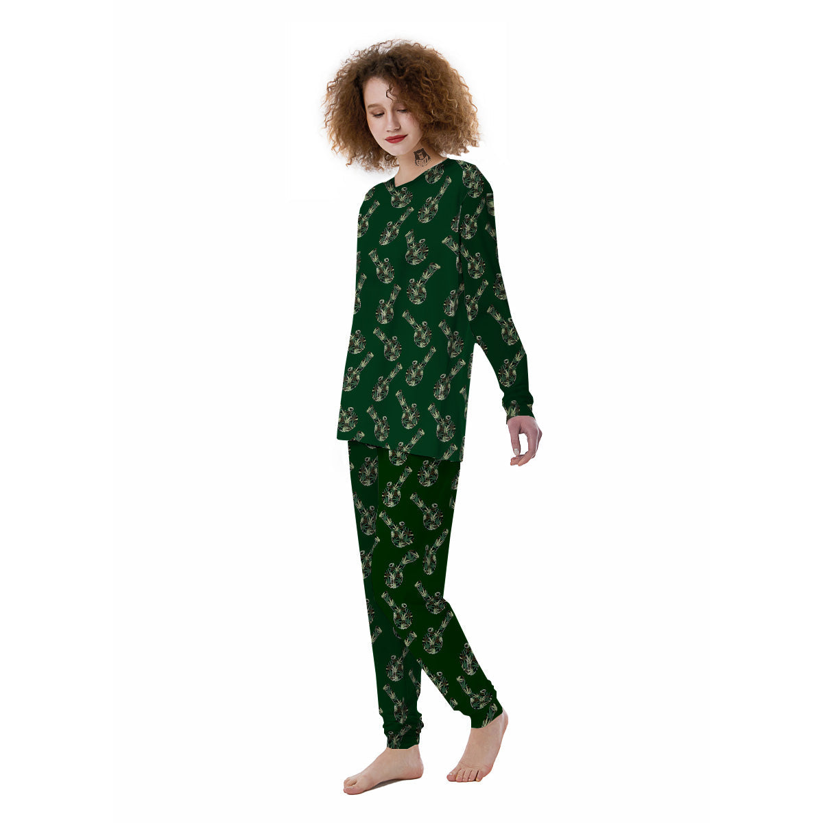 Marijuana Cannabis And Green Camo Print Pattern Women's Pajamas-grizzshop