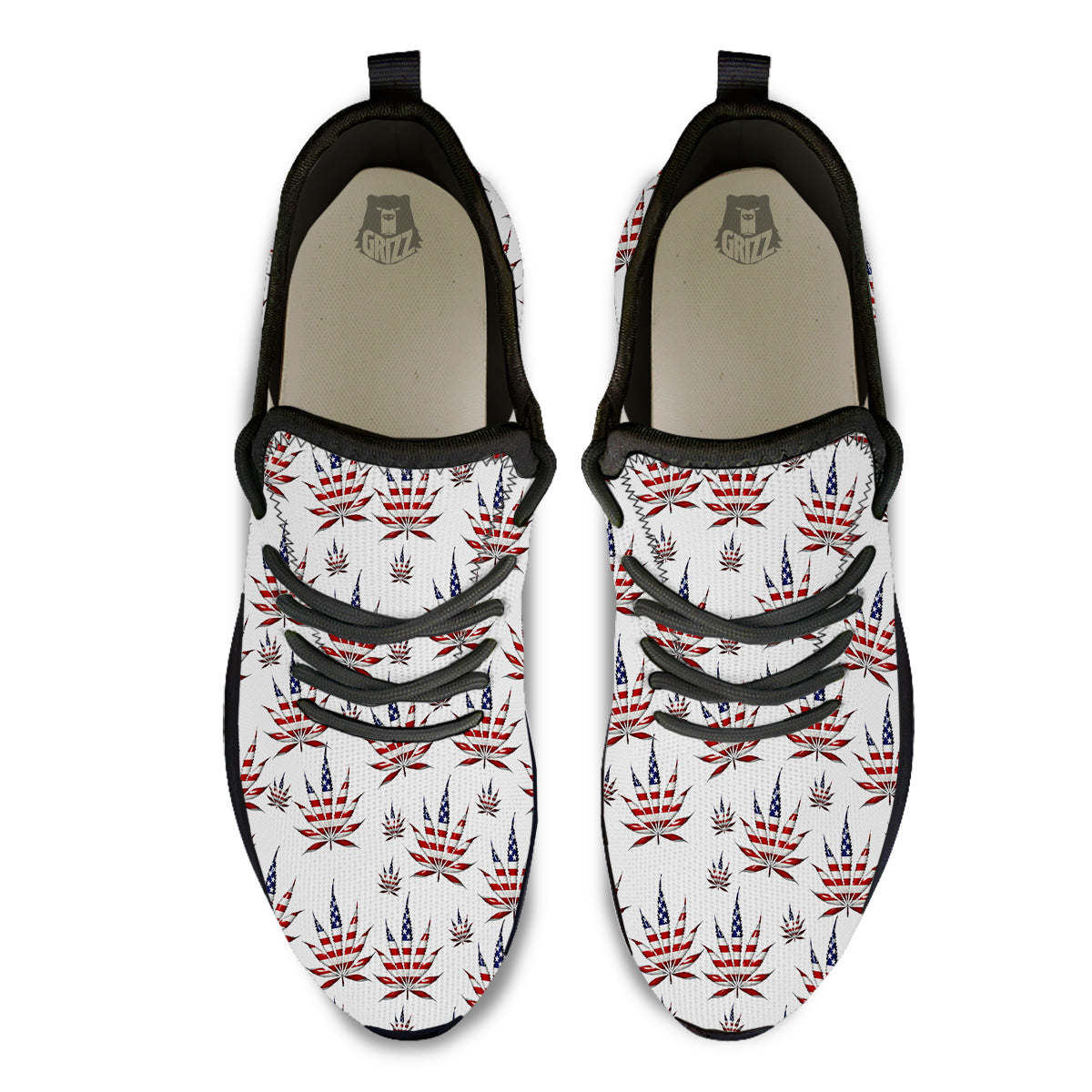 Marijuana Leaf American Print Pattern Black Athletic Shoes-grizzshop